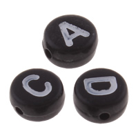Alphabet Acryl Kralen, Rond plat, verschillende ontwerpen voor de keuze & met brief patroon, zwart, 4x7mm, Gat:Ca 1mm, Ca 3600pC's/Bag, Verkocht door Bag