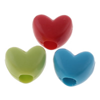 Opaque Acrylic Beads, Heart, solid color, mixed colors, 12x10x7mm, Hole:Approx 4mm, Approx 1110PCs/Bag, Sold By Bag