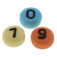 Número Acrílico Bead, acrilico, com padrão de número & misto, 7x4mm, Buraco:Aprox 1mm, Aprox 3600PCs/Bag, vendido por Bag