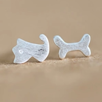 925 Sterling Silver Asymmetric Earrings Dog and Bone without earnut  Sold By Lot