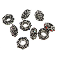 Zinc Alloy Large Hole Bead Rondelle antique silver color plated with rhinestone Approx 6mm Sold By Lot