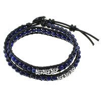 Wrap Bracelet Natural Lapis Lazuli with Waxed Cotton Cord & Zinc Alloy stainless steel clasp platinum color plated adjustable &  nickel lead & cadmium free 7mm 4mm Length 14-15 Inch Sold By Lot