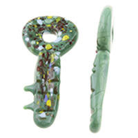 Pendentifs Murano de mode, chalumeau, clé, fait à la main, vert, 30x63x7mm, Trou:Environ 7mm, 10PC/sac, Vendu par sac