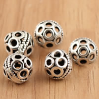 Tajland Sterling srebro perle, Tajland Sterling Silver, Krug, šupalj, 8mm, Rupa:Približno 1.4mm, 40računala/Lot, Prodano By Lot