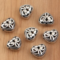 Bali Sterling Silver Beads, Tailandia, Coração, vazio, 12x10mm, Buraco:Aprox 1.3mm, 30PCs/Lot, vendido por Lot