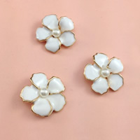 Mobile Phone DIY Decoration Zinc Alloy with Resin Pearl Flower gold color plated enamel white nickel lead & cadmium free Sold By Lot