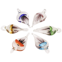 Pingentes de lampwork de moda, vidrilho, Lágrima, feito à mão, cores misturadas, 32x52x11mm, Buraco:Aprox 6-7mm, 12PCs/Bag, vendido por Bag