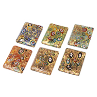 Pendentifs Murano de mode, chalumeau, rectangle, fait à la main, avec tranche de millefiori & sable d'or, couleurs mélangées, 34x45x8mm, Trou:Environ 4-5mm, 12PC/sac, Vendu par sac