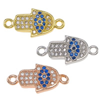 Evil Eye Connector Brass Evil Eye Hamsa plated Jewish  Jewelry & Islamic jewelry & micro pave cubic zirconia & 1/1 loop nickel lead & cadmium free Approx 1.2mm Sold By Lot