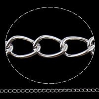 Jern Åbnede Chain, sølvfarvet forgyldt, twist oval kæde, nikkel, bly & cadmium fri, 1mm, 4x5mm, 100m/Lot, Solgt af Lot