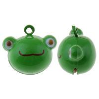 Mässing Bell Hänge, Frog, målat, grön, nickel, bly och kadmium gratis, 21x20x15mm, Hål:Ca 1.5mm, 50PC/Bag, Säljs av Bag