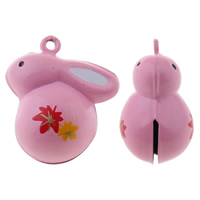Brass Bell Pendant Rabbit painted pink nickel lead & cadmium free Approx 1.5mm Sold By Bag