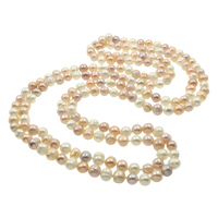 Collar largo de perlas de agua dulce natural, Perlas cultivadas de agua dulce, Patata, multicolor, 8-9mm, Vendido para aproximado 59.5 Inch Sarta