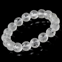 Wrist Mala Clear Quartz Round natural Buddhist jewelry & om mani padme hum & frosted Grade AAAAA Length Approx 7.5 Inch Sold By Lot