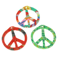 Colgantes de Fimo, Arcilla polimero, Logo de la paz, hecho a mano, color mixto, 28x30x3mm, agujero:aproximado 1mm, 100PCs/Bolsa, Vendido por Bolsa
