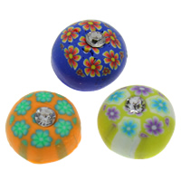 Polymer Clay Cabochon Dome handmade with flower pattern & flat back & with rhinestone mixed colors Sold By Bag