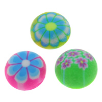 Polymer Ton Cabochon, flache Runde, handgemacht, mit Blumenmuster & flache Rückseite, gemischte Farben, 11x5mm, 100PCs/Tasche, verkauft von Tasche