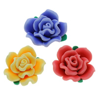 Polymer Clay Gyöngyök, Virág, kézi, kevert színek, 25mm, Lyuk:Kb 1-1.5mm, 100PC-k/Bag, Által értékesített Bag