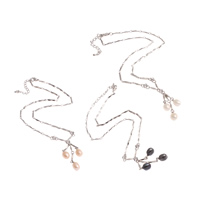 Přírodní Sladkovodní Pearl náhrdelník, s Mosaz, s 5cm extender řetězce, Rýže, bar řetěz & se zirkony, více barev na výběr, 7-8mm, Prodáno za Cca 15.5 inch Strand