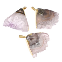 Natural Quartz Druzy Pendants Amethyst with brass bail February Birthstone & druzy style & mixed - Approx Sold By PC