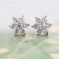 Cubic Zircon (CZ) Stud Earring 925 Sterling Silver Flower with cubic zirconia Sold By Pair