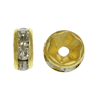 Rhinestone Afstandsstykker, Messing, Rondelle, guldfarve belagt, med rhinestone, nikkel, bly & cadmium fri, 4x4x2mm, Hole:Ca. 0.8mm, 500pc'er/Bag, Solgt af Bag