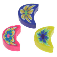 Polymer Clay Beads Moon handmade with flower pattern mixed colors Approx 1mm Sold By Bag