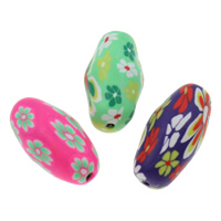 Polymer Clay perle, Oval, ručno izrađen, s cvjetnim uzorkom, miješana boja, 32x17mm, Rupa:Približno 1mm, 100računala/Torba, Prodano By Torba