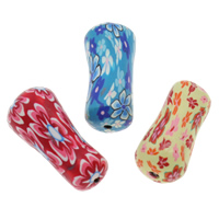 Polymer Clay Beads Column handmade with flower pattern mixed colors Approx 2mm Sold By Bag