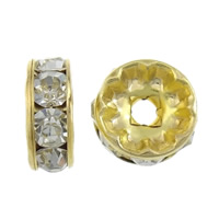 Separadores de Diamantes de Imitación, metal, Donut, chapado en color dorado, con diamantes de imitación, libre de níquel, plomo & cadmio, 8x8x3.50mm, agujero:aproximado 1.8mm, 1000PCs/Bolsa, Vendido por Bolsa
