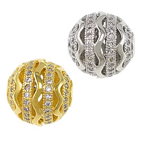 Cubic Zirconia Micro Pave Brass Beads Round plated micro pave cubic zirconia & hollow 12mm Approx 2mm Sold By Lot