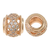 Cubic Zirconia Micro Pave Brass European Beads Drum real rose gold plated micro pave cubic zirconia & without troll & hollow Approx 5mm Sold By Lot