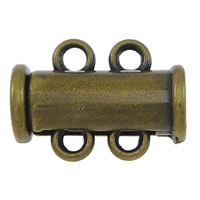 Brass Slide Lock Sluiting, Messing, Kolom, antiek brons plated, 2-strengs, nikkel, lood en cadmium vrij, 15x11x7mm, Gat:Ca 1.8mm, 50pC's/Lot, Verkocht door Lot