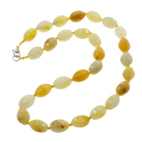 Jade amarillo collar, aleación de cinc cierre de langosta, Óvalo, natural, 10x15mm, Vendido para aproximado 19.5 Inch Sarta
