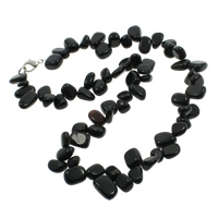 Black Agate Necklace, Tibetan Style lobster clasp, Nuggets, natural, 9-20mm, Sold Per Approx 17 Inch Strand