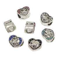 Zinc Alloy European Beads Heart silver color plated without troll & with rhinestone & blacken mixed colors nickel lead & cadmium free Approx 5mm Sold By Lot