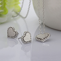 925 Sterling Silver Jewelry Sets, earring & necklace, with 1Inch extender chain, Heart, oval chain, 10.5x12mm,9x10mm, Length:Approx 16 Inch, 5Sets/Lot, Sold By Lot