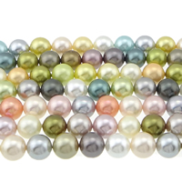 South Sea Shell perler, Runde, blandede farver, 10mm, Hole:Ca. 0.8mm, Længde Ca. 16 inch, 5Strands/Bag, 40pc'er/Strand, Solgt af Bag