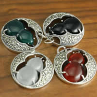Thailand Sterling Silver Pendants with Gemstone Flat Round & micro pave cubic zirconia Approx Sold By Lot