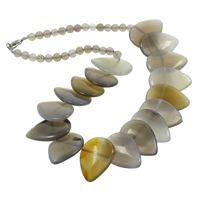 Grey Agate Necklace, Tibetan Style lobster clasp, Teardrop, natural, 6mm, 20x30x6mm, Sold Per Approx 18.5 Inch Strand