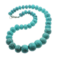 Módní Tyrkysová náhrdelník, Přírodní Turquoise, slitina zinku Karabinky, Rondelle, přírodní, modrý, 10-18mm, Prodáno za Cca 18 inch Strand