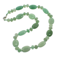 Green Aventurine Necklace zinc alloy lobster clasp Flat Oval natural Sold Per 17 Inch Strand