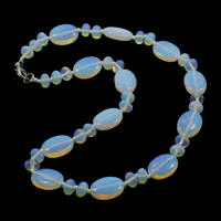 Collier opale, Opaline, Alliage de zinc fermoir homard, ovale plat, 8x5mm, 13x18x6mm, Vendu par 17 pouce brin