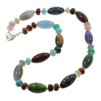 Natural Gemstone Necklace zinc alloy lobster clasp Oval  Sold Per 16.5 Inch Strand