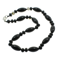 Black Agate Necklace zinc alloy lobster clasp Oval natural  Sold Per 16.5 Inch Strand