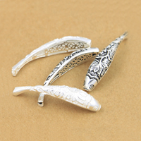 925 Sterling Silver Curved Tube Beads, Fish, plated, more colors for choice, 38x7.8mm, Hole:Approx 3-5mm, 10PCs/Lot, Sold By Lot