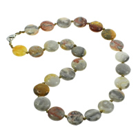 Crazy Agate Necklace zinc alloy lobster clasp Flat Round natural Sold Per 17 Inch Strand