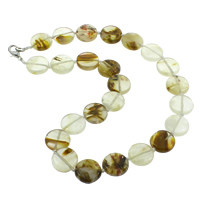 Agate Necklace zinc alloy lobster clasp Flat Round natural Sold Per 17 Inch Strand
