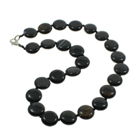 Black Agate Necklace zinc alloy lobster clasp Flat Round natural Sold Per 17 Inch Strand