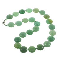 Aventurina verde collar, aleación de cinc cierre de langosta, Redondo aplanado, natural, 16x6.5mm, Vendido para 17 Inch Sarta